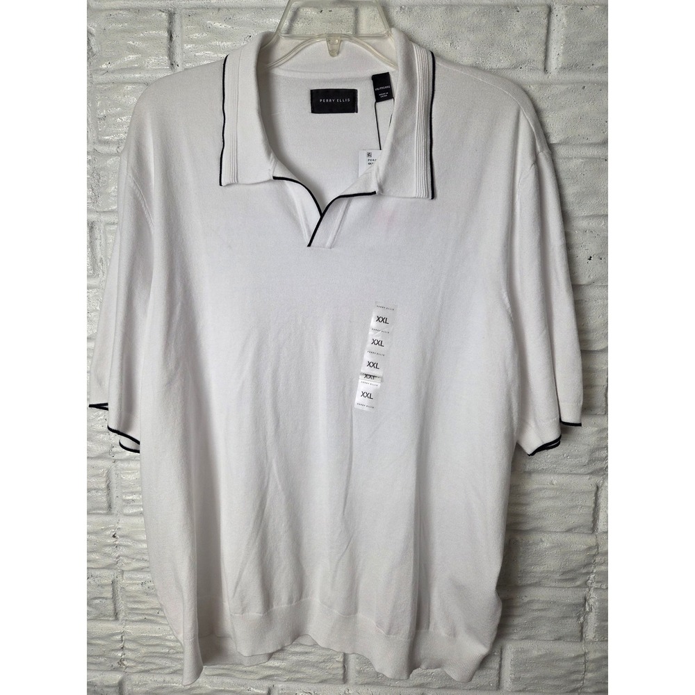 PERRY ELLIS pullover Polo shirt Men's size XXL Bright White Knit Stretch NWT